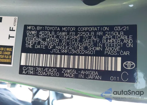 2021 Toyota Prius Xle Awd-E из США, поврежденный, VIN JTDL9MFU3M3029601